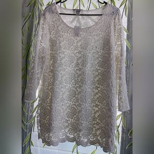 CJ Banks White Lace Blouse